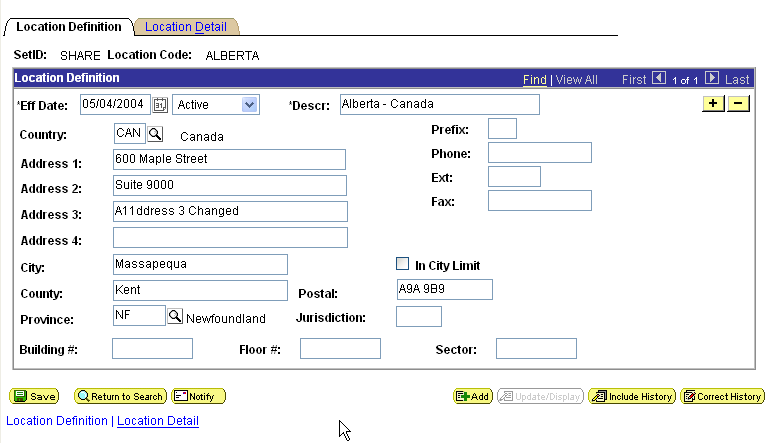 Location Definition tab