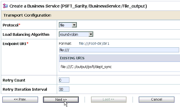 Transport Configuration page