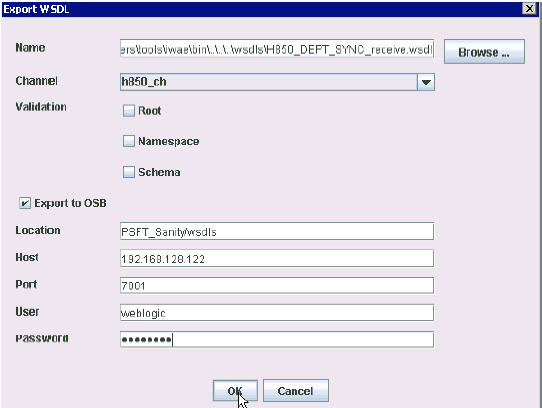 Export WSDL dialog