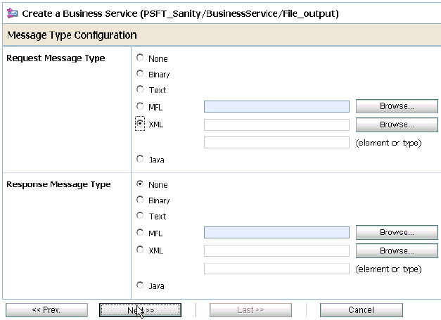 Message Type Configuration page