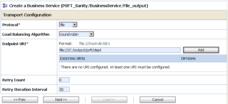 Transport Configuration page