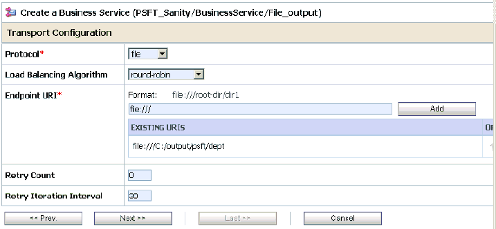 Transport Configuration page