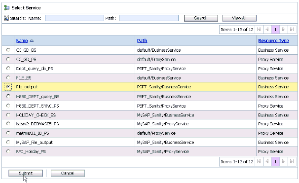 Select Service dialog