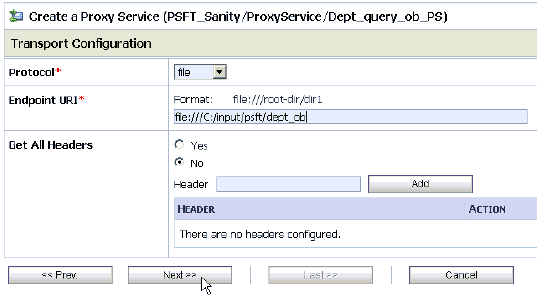 Transport Configuration page
