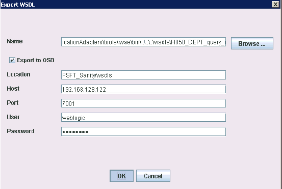 Export WSDL dialog