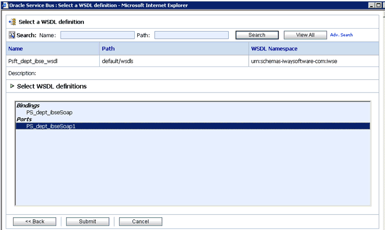 Select WSDL dialog