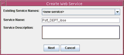 Create Web Service dialog