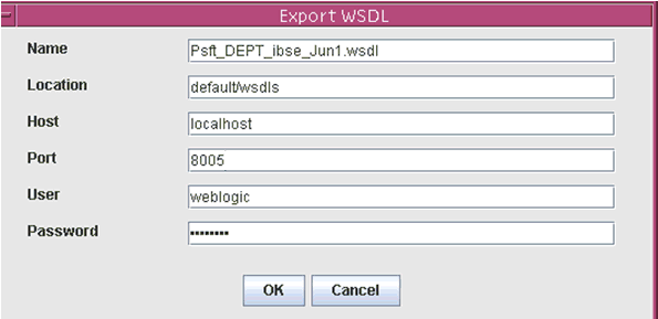 Export WSDL dialog