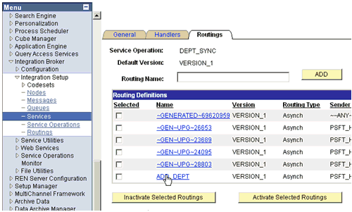 Routing Definitions section