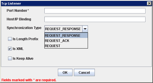 TCP Listener dialog box