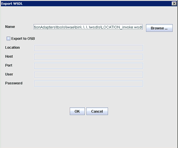 Export WSDL dialog box