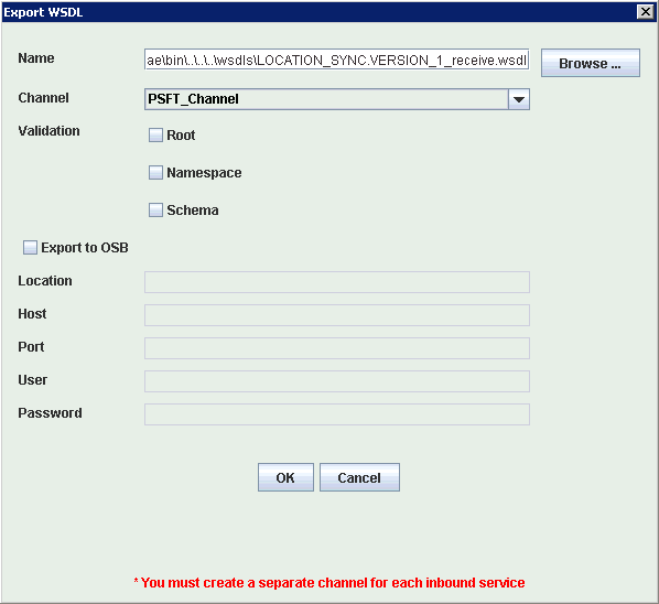 Export WSDL dialog box