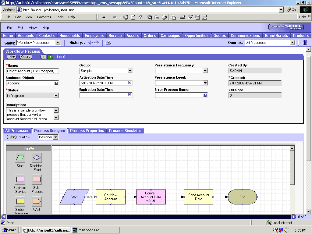 The Siebel Workflow Administration window.