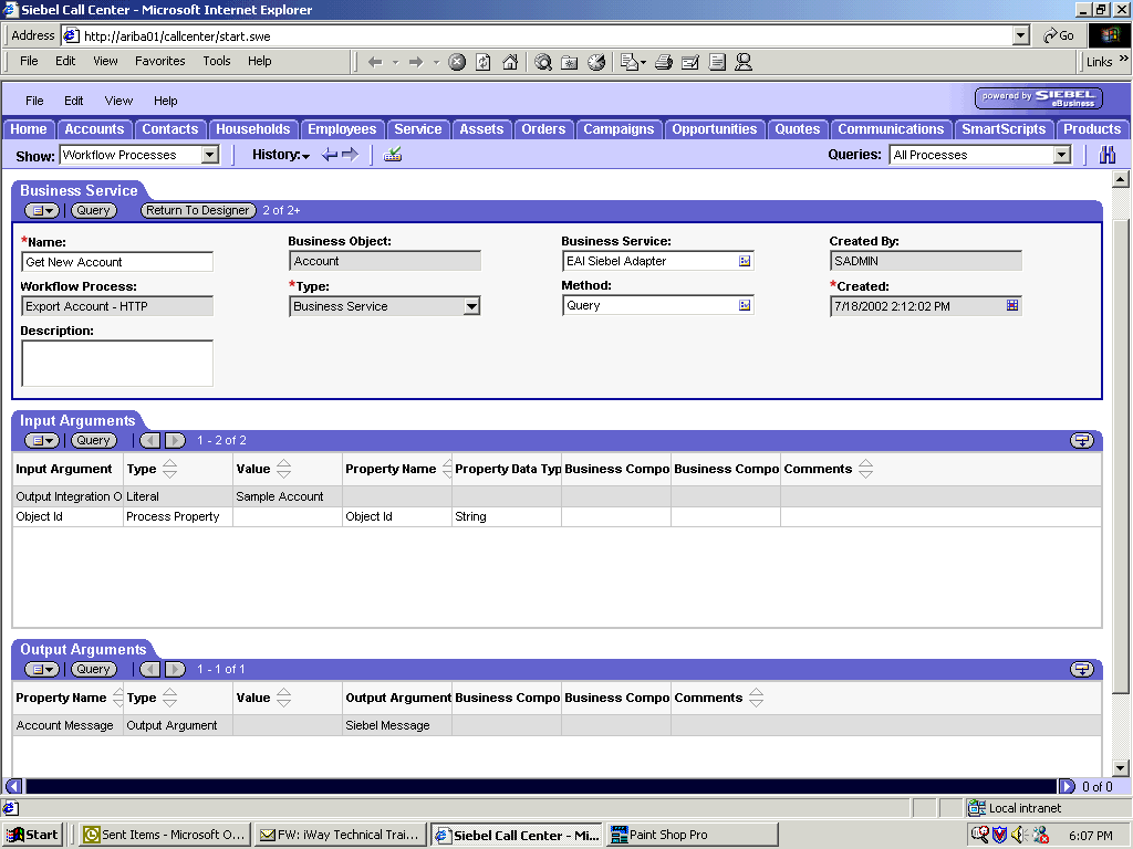 The Siebel Workflow Administration window.