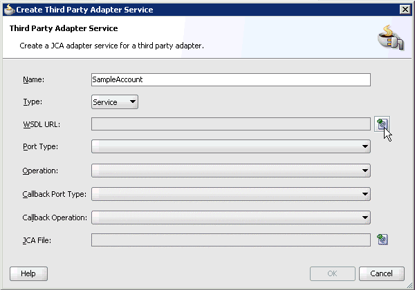 Create Third Party Adapter Service dialog box