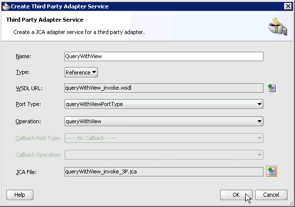 Create Third Party Adapter Service dialog box