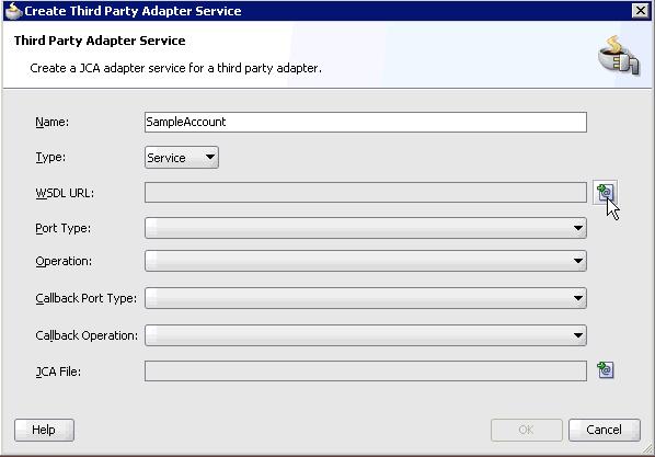 Create Third Party Adapter Service dialog box