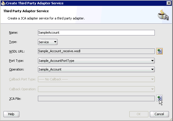 Create Third Party Adapter Service dialog box