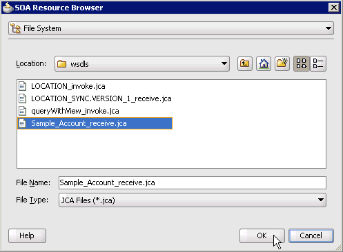 SOA Resource Browser dialog box