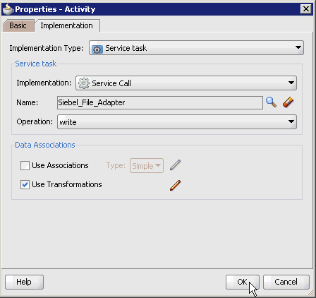 Properties - Activity dialog