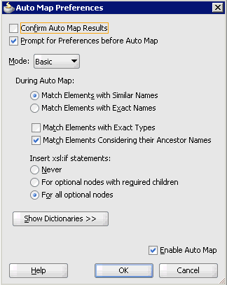 Auto Map Preferences dialog