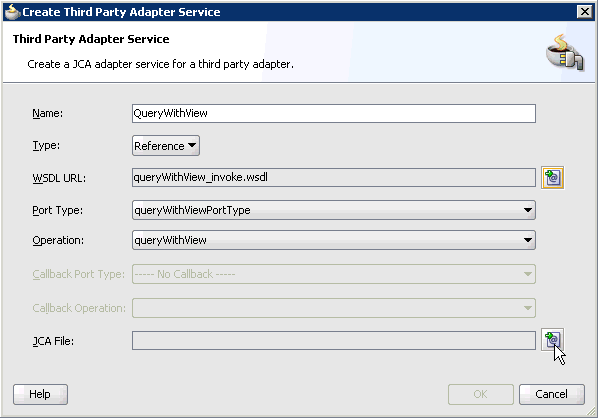 Create Third Party Adapter Service dialog box