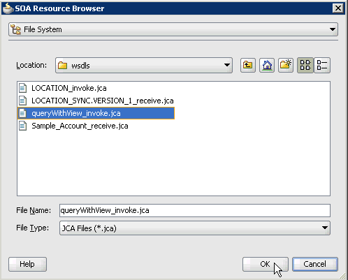 SOA Resource Browser dialog box