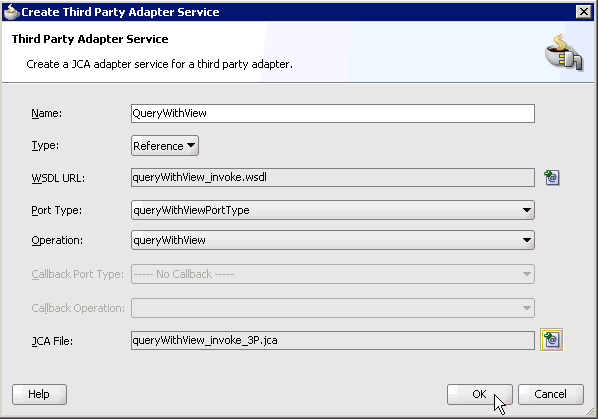 Create Third Party Adapter Service dialog box