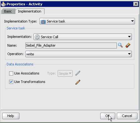 Properties - ServiceTask1 dialog