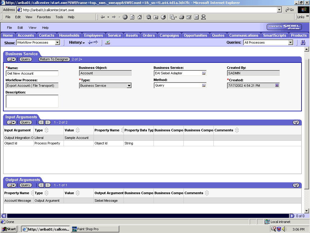 The Siebel Workflow Administration window.