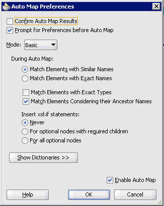 Auto Map Preferences dialog box