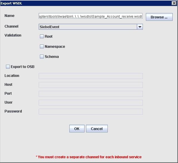 Export WSDL dialog box