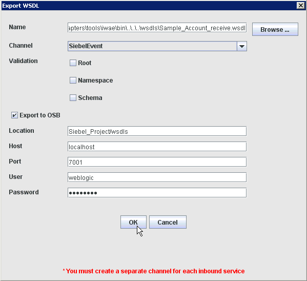 Export WSDL dialog box