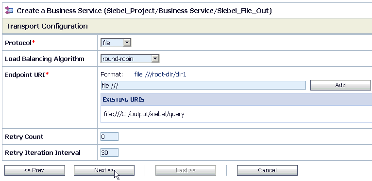 Transport Configuration page