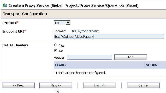 Transport Configuration page