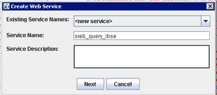 Create Web Service dialog