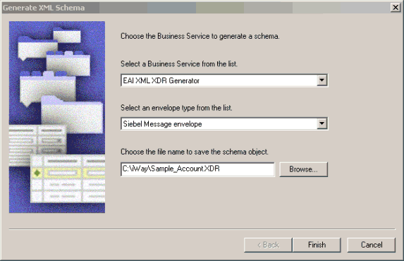 Opening window of Siebel Generate XML Schema.