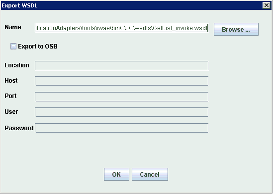 Export WSDL dialog box