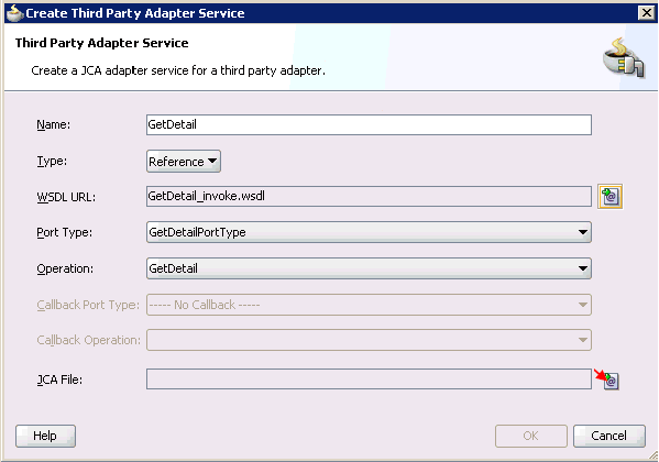 Create Third Party Adapter Service dialog box