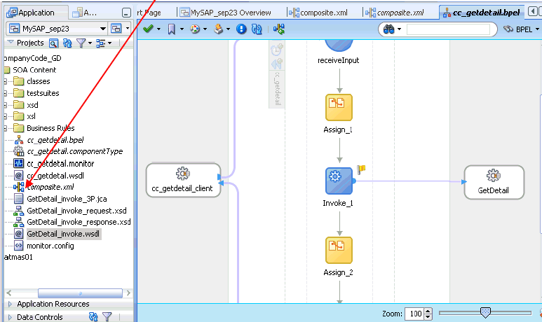 Oracle JDeveloper workspace area