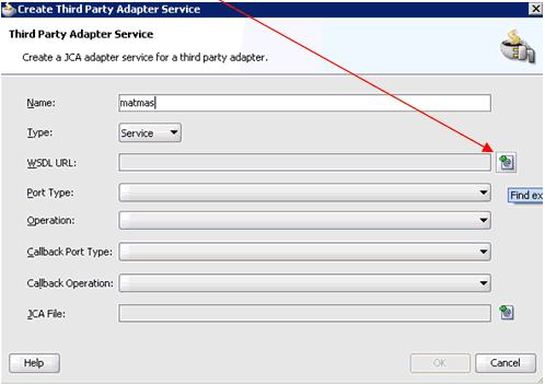 Create Third Party Adapter Service dialog box