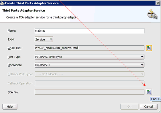 Create Third Party Adapter Service dialog box