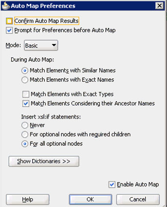 Auto Map Preferences dialog