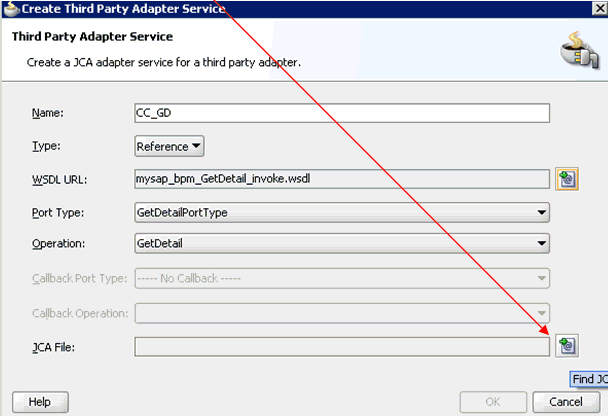 Create Third Party Adapter Service dialog box