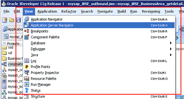 Oracle JDeveloper View menu