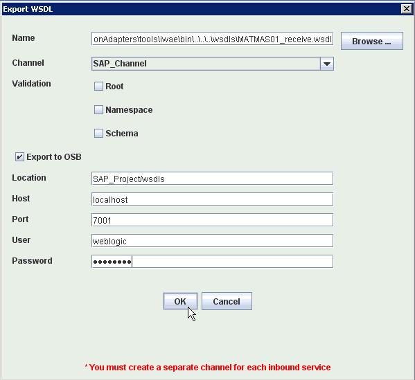 Export WSDL dialog