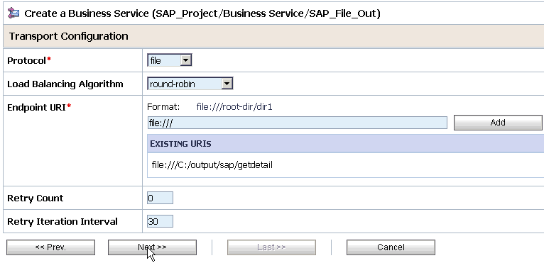 Transport Configuration page