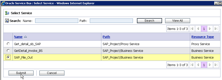 Select Service dialog