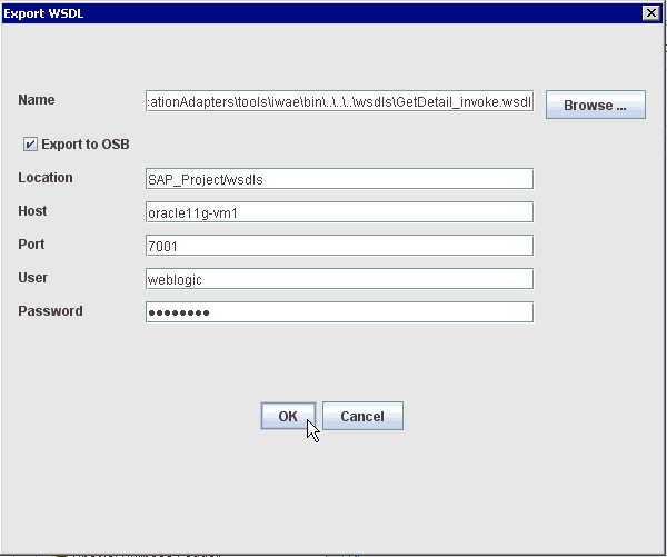 Export WSDL dialog