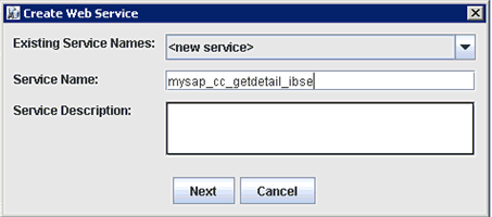 Create Web Service dialog